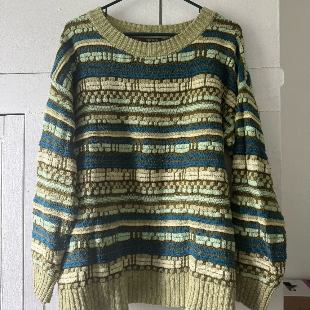 Wild Fable Green and Blue Crew Neck Sweater